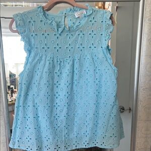 Mud Pie Blue Ruffled Cap Sleeve Blouse